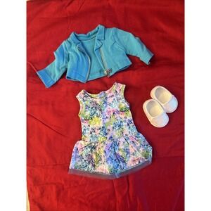 American Girl Truly Me MEET OUTFIT Blue Floral Dress Jacket Shoes NO DOLL
